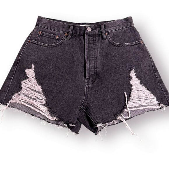Pacsun Ultra High Rise Vintage Shorts Size Small 27” Waist‎ Dark Grey Ripped - Picture 1 of 3
